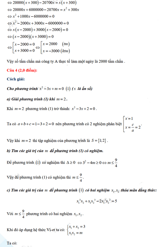 Đáp án đề thi tuyển sinh lớp 10 môn Toán Thừa Thiên Huế 2021
