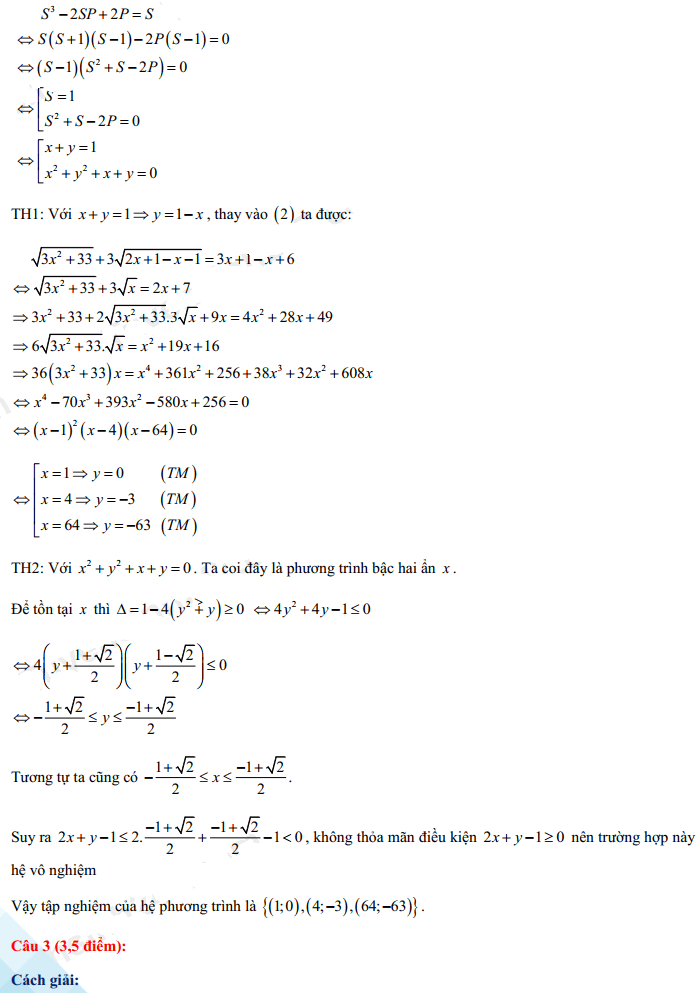 Đáp án đề thi tuyển sinh lớp 10 môn Toán Thái Bình 2021