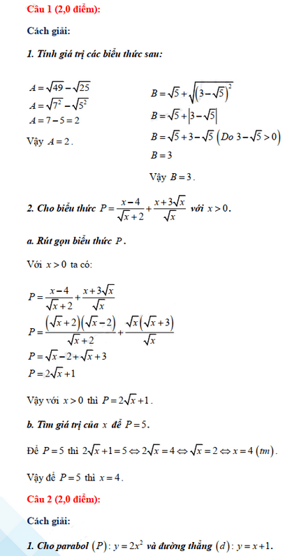 Đáp án đề thi tuyển sinh lớp 10 môn Toán Bình Phước 2021