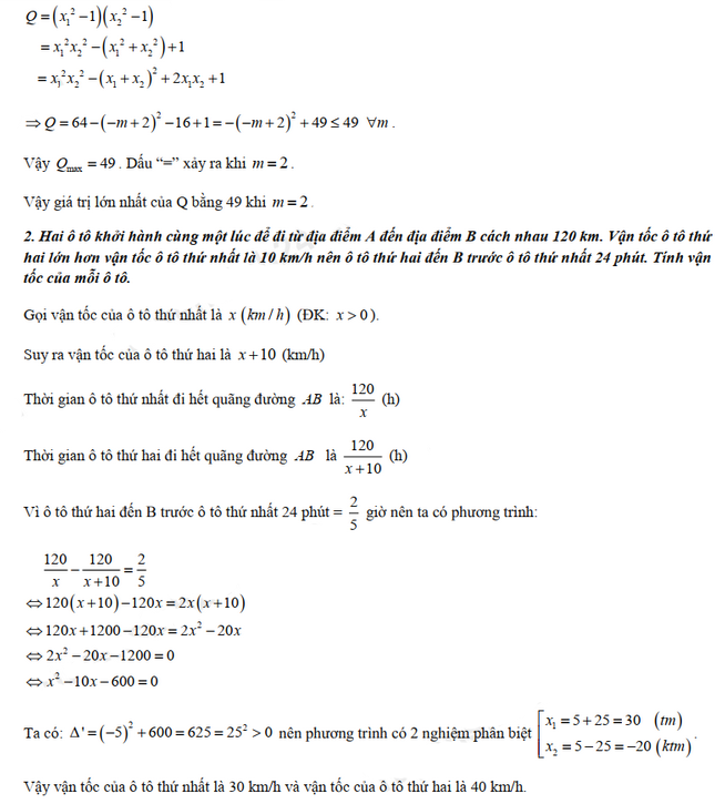 Đáp án đề thi tuyển sinh lớp 10 môn Toán Bình Phước 2021