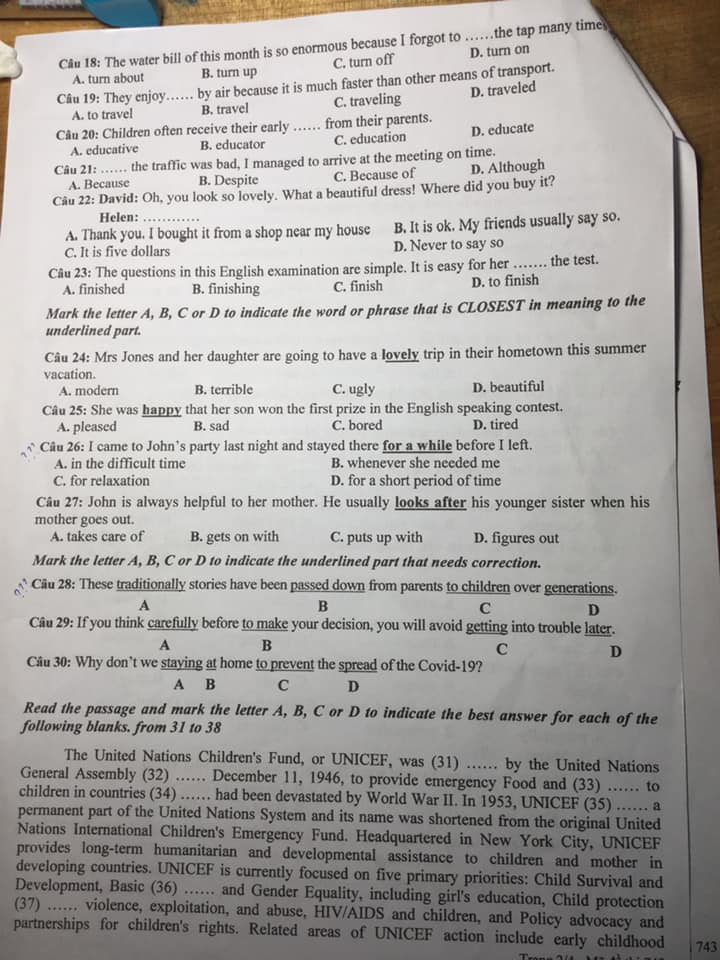 Đề thi tuyển sinh lớp 10 môn Anh 2021 Đắk Nông