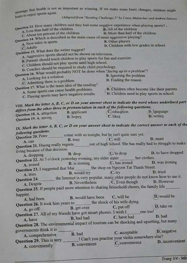 Đề thi tuyển sinh vào lớp 10 môn Anh Đắk Lắk 2021
