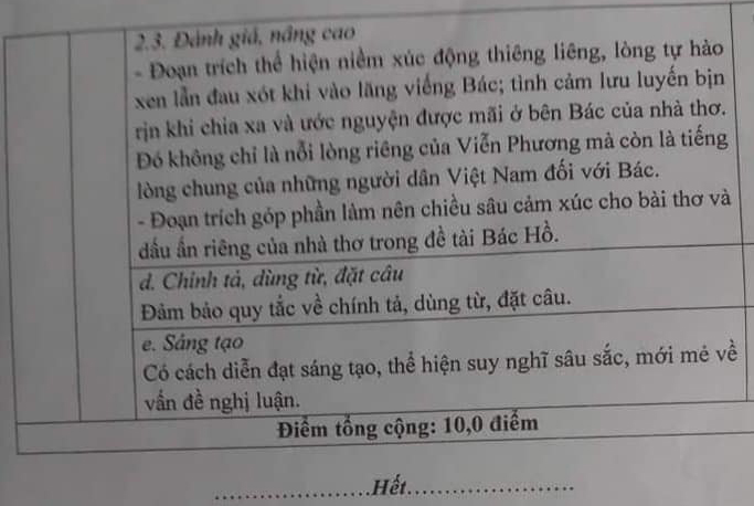 Đáp án chính thức đề thi vào lớp 10 Ngữ văn tỉnh Thanh Hóa 2021