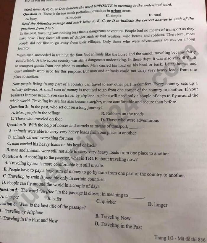 Dap an de thi vao lop 10 TP Hai Phong mon Anh nam 2021