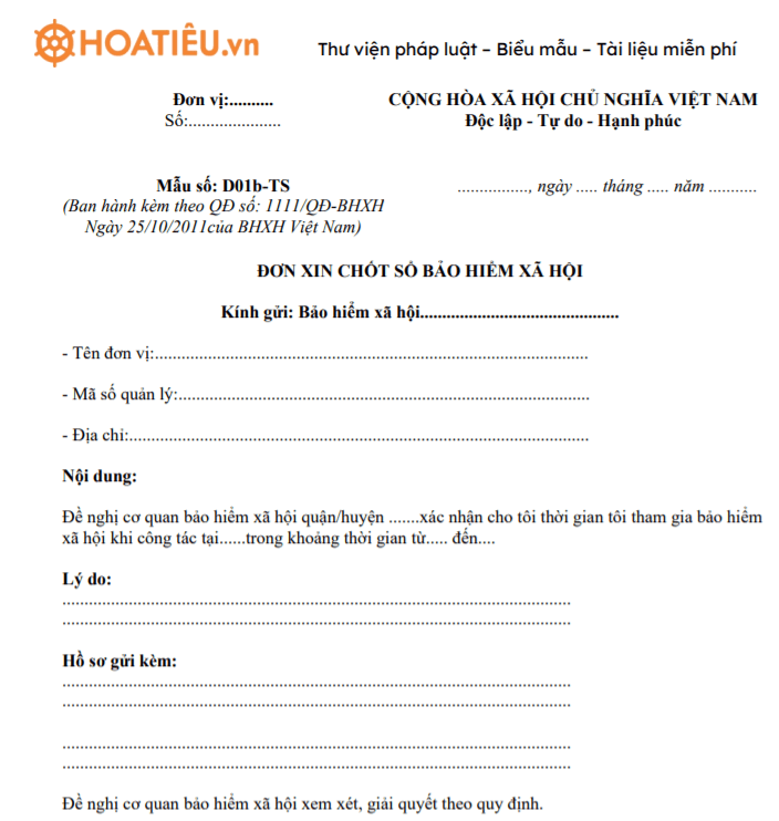 Mẫu công văn chốt sổ bảo hiểm