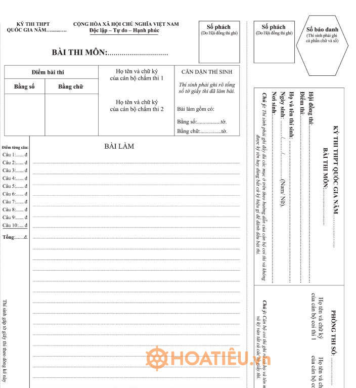 Mẫu giấy thi tự luận