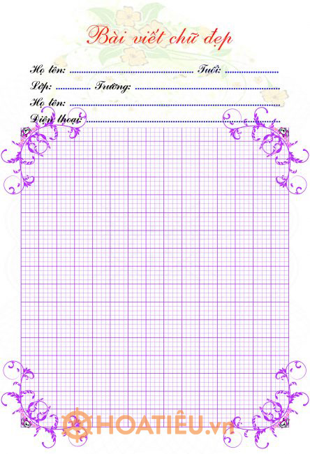 Phiếu viết chữ đẹp Tiểu học