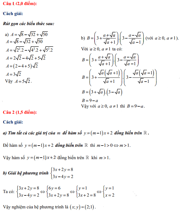 Đáp án đề thi vào lớp 10 Toán tỉnh Quảng Bình 2021