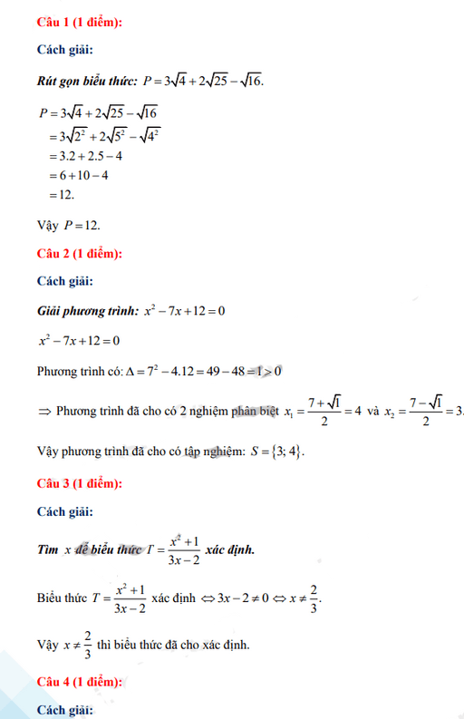 Đáp án đề thi tuyển sinh lớp 10 môn Toán Tây Ninh 2021