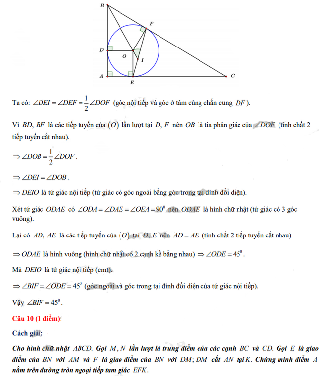 Đáp án đề thi tuyển sinh lớp 10 môn Toán Tây Ninh 2021
