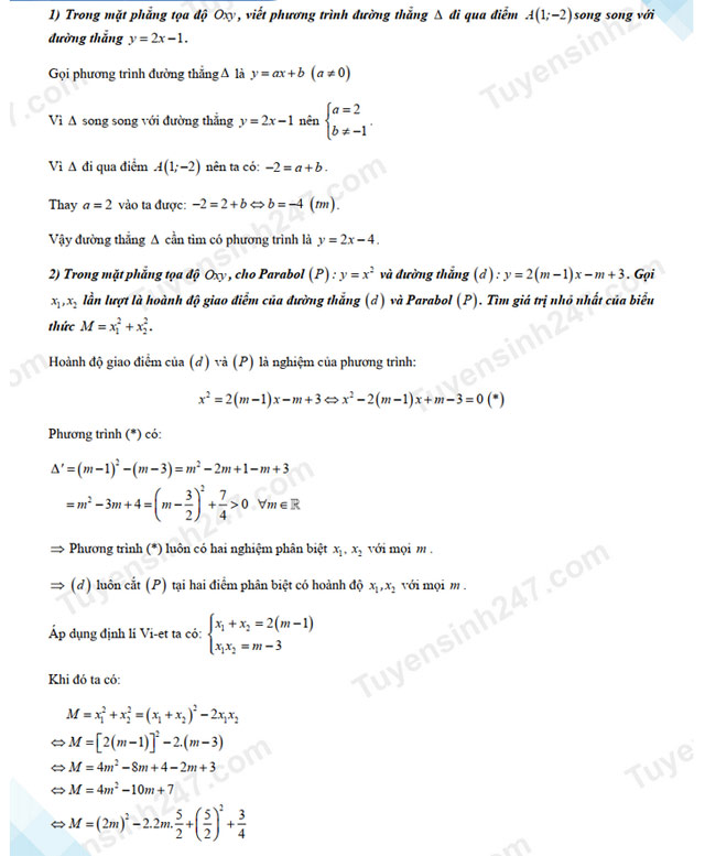 Đáp án đề thi tuyển sinh vào lớp 10 môn Toán Đắk Lắk 2021