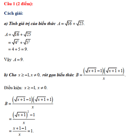 Đáp án đề thi vào lớp 10 năm 2021 môn Toán tỉnh Đồng Tháp