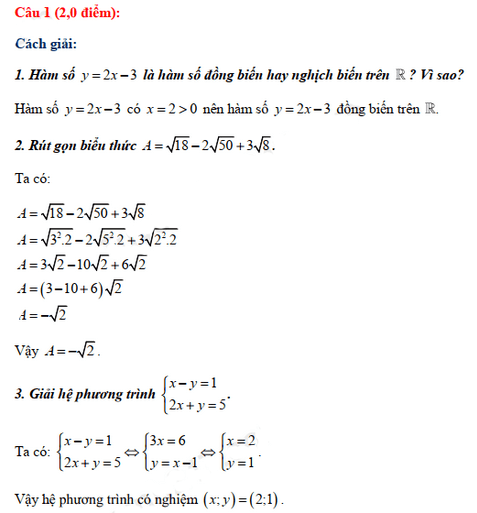 Đáp án đề thi vào lớp 10 năm 2021 môn Toán tỉnh Ninh Bình