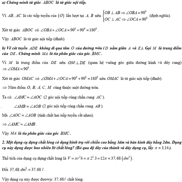 Đáp án đề thi vào lớp 10 năm 2021 môn Toán tỉnh Ninh Bình