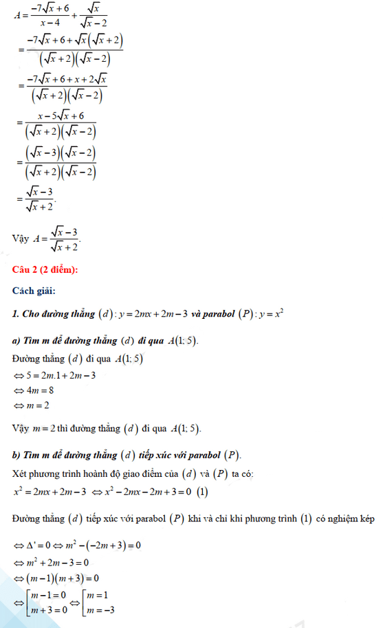 Đáp án đề thi vào lớp 10 năm 2021 môn Toán tỉnh Phú Thọ