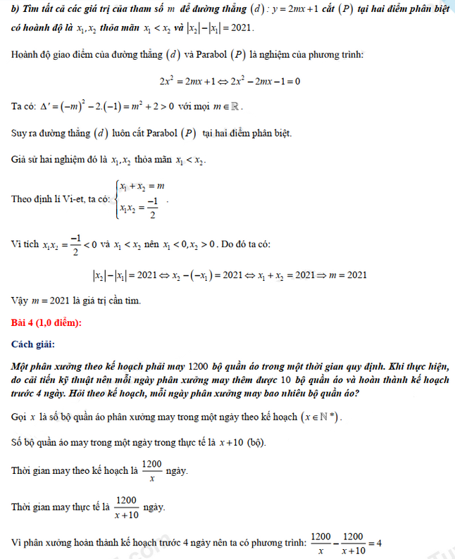 Đáp án đề thi vào lớp 10 năm 2021 môn Toán tỉnh Bình Thuận
