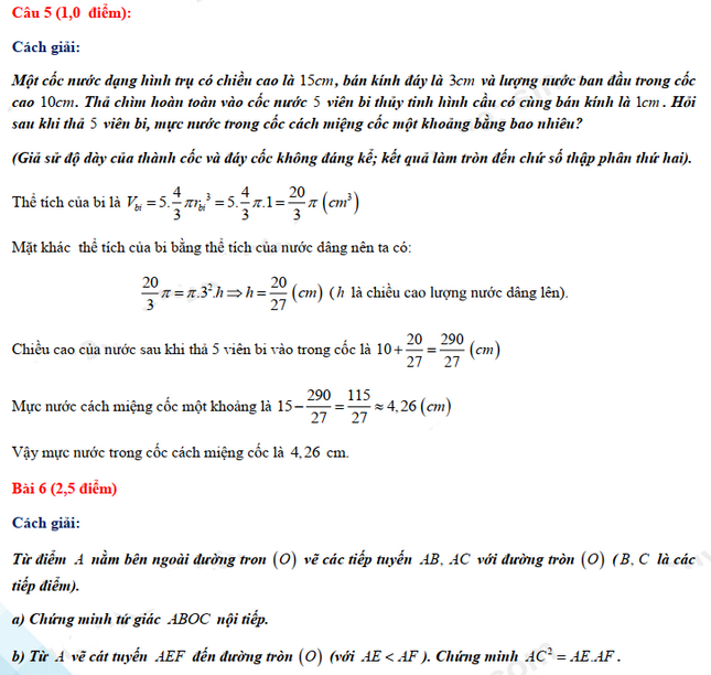 Đáp án đề thi vào lớp 10 năm 2021 môn Toán tỉnh Bình Thuận