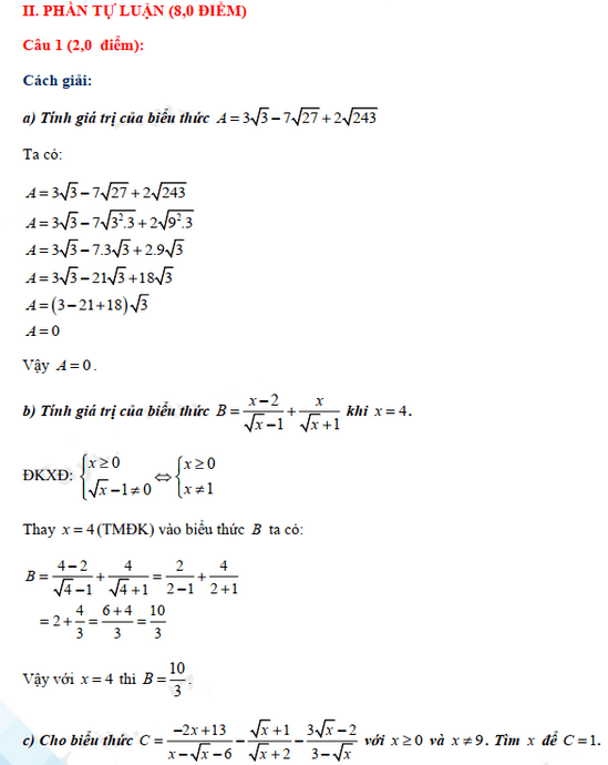 Đáp án đề thi vào lớp 10 năm 2021 môn Toán tỉnh Hậu Giang
