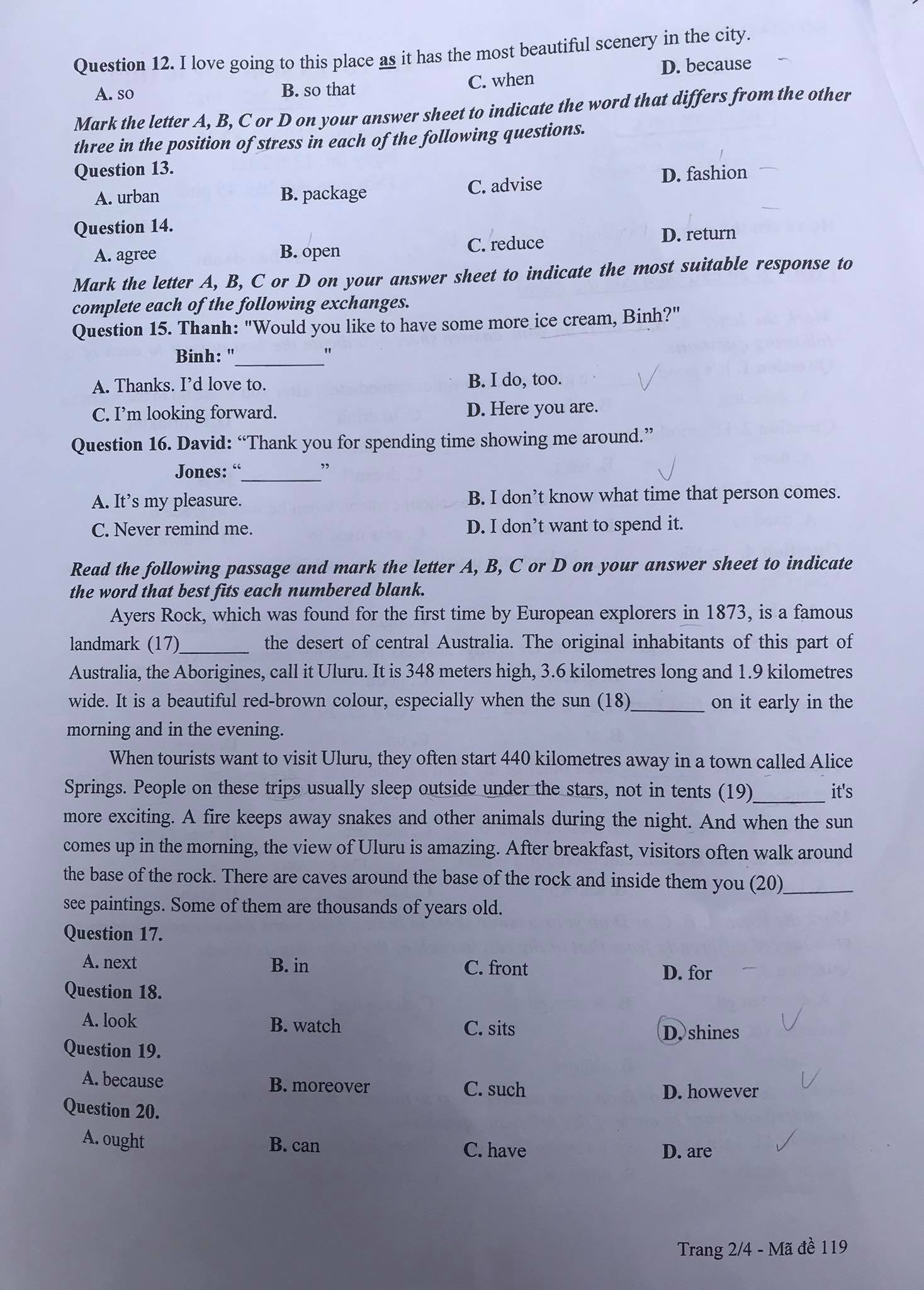 Đề thi vào 10 môn Anh Hà Nội 2021