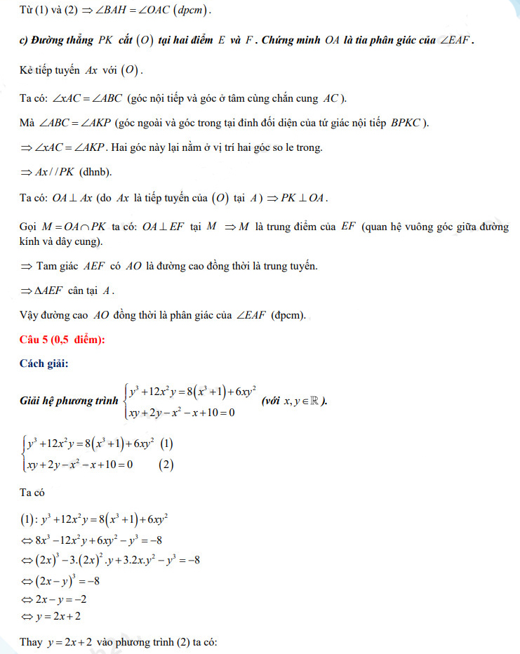 Đáp án đề thi vào lớp 10 năm 2021 môn Toán tỉnh Hậu Giang
