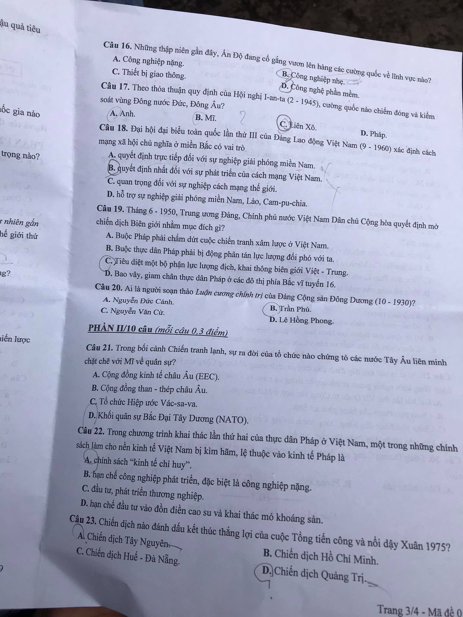 Đề thi vào lớp 10 môn Lịch sử tại Hà Nội năm 2021