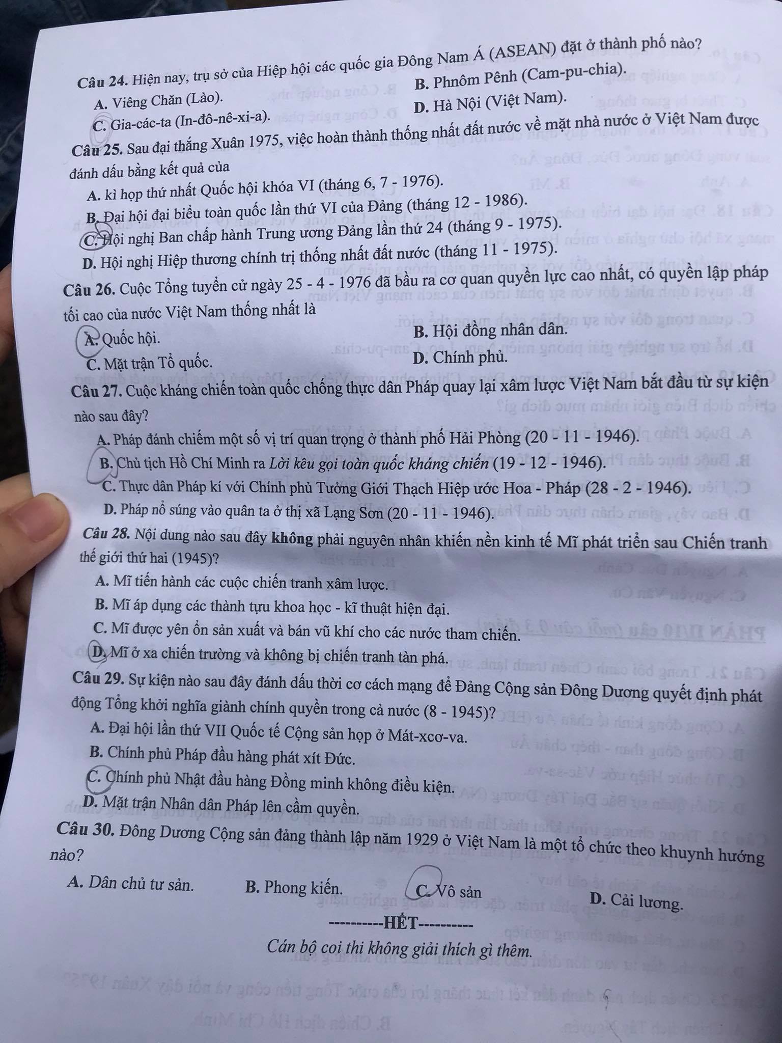 Đề thi vào lớp 10 môn Lịch sử tại Hà Nội năm 2021