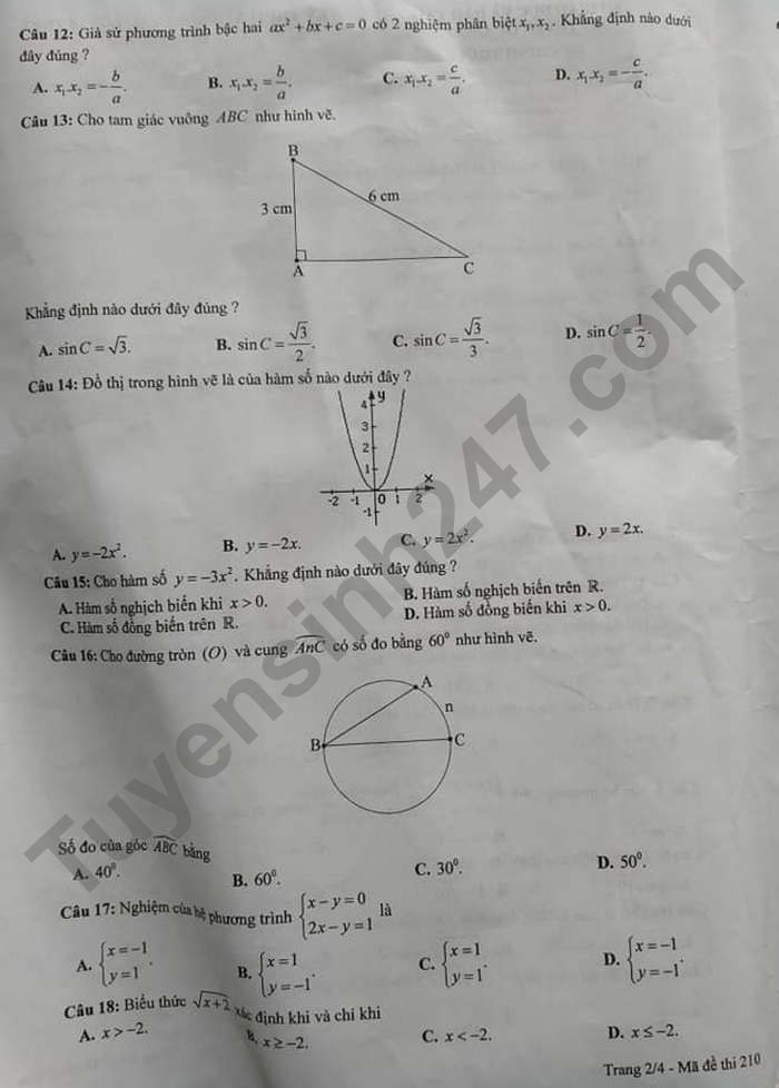 Dap an de thi vao lop 10 mon Toan 2021 - tinh Tuyen Quang