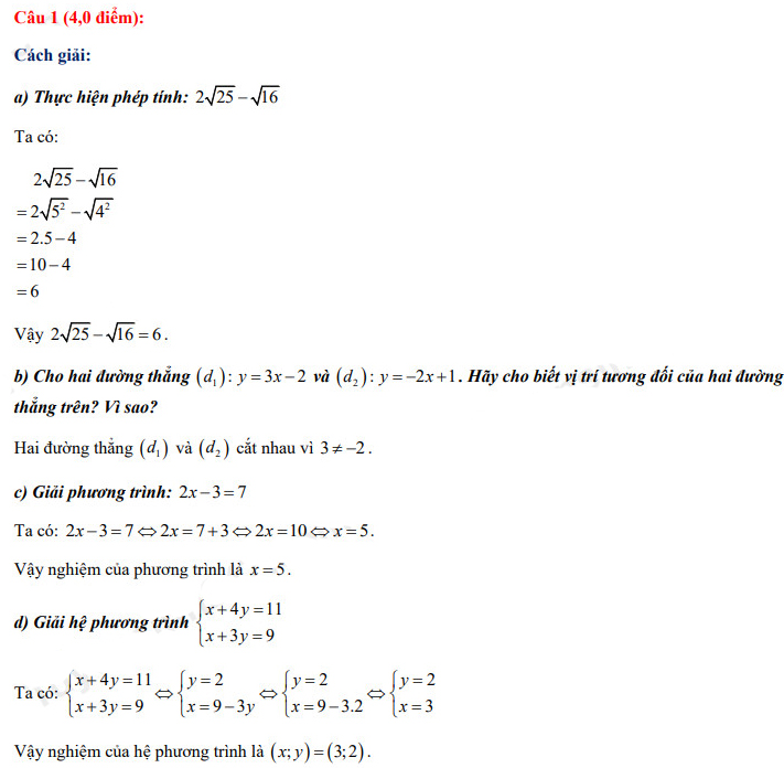 Đáp án đề thi vào lớp 10 năm 2021 môn Toán tỉnh Cao Bằng