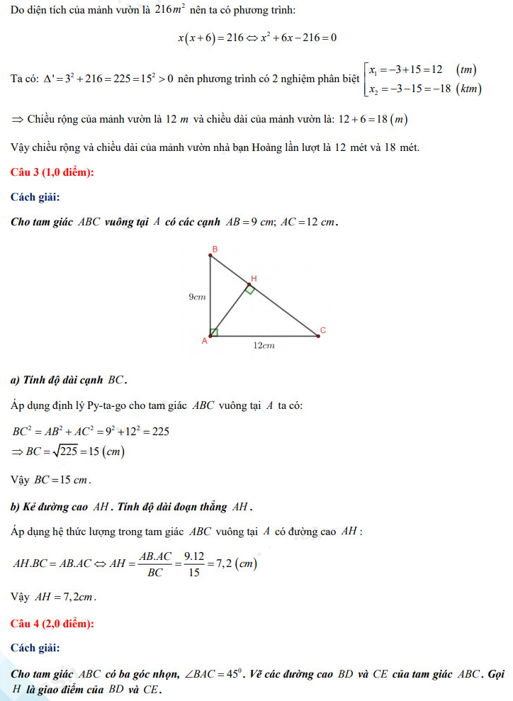 Đáp án đề thi vào lớp 10 năm 2021 môn Toán tỉnh Cao Bằng