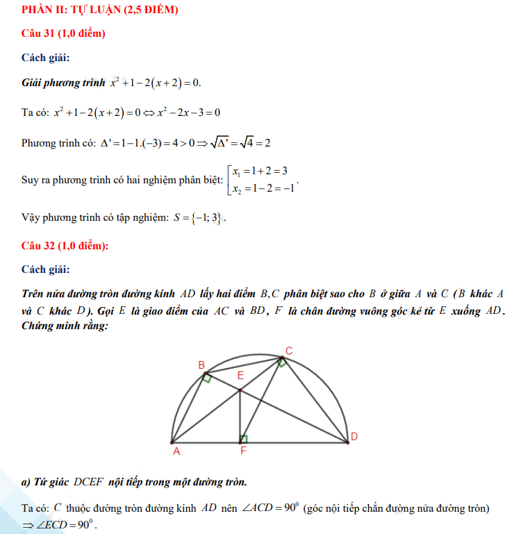 Đáp án đề thi vào lớp 10 năm 2021 môn Toán tỉnh Tuyên Quang