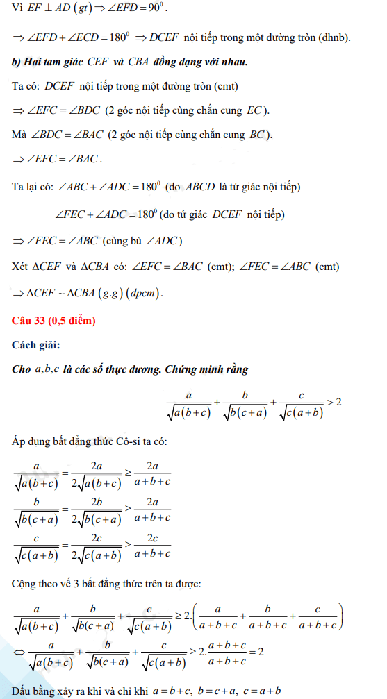 Đáp án đề thi vào lớp 10 năm 2021 môn Toán tỉnh Tuyên Quang