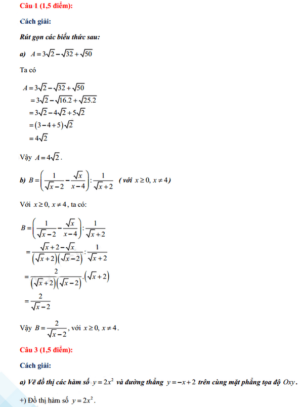 Đáp án đề thi vào lớp 10 năm 2021 môn Toán tỉnh Bắc Kạn