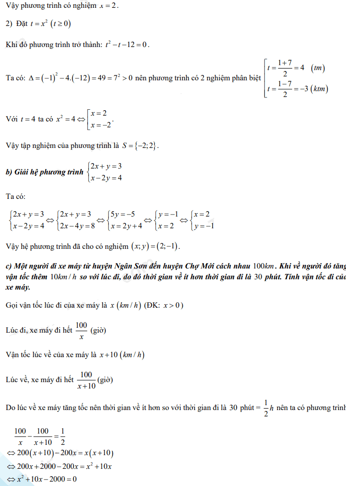 Đáp án đề thi vào lớp 10 năm 2021 môn Toán tỉnh Bắc Kạn