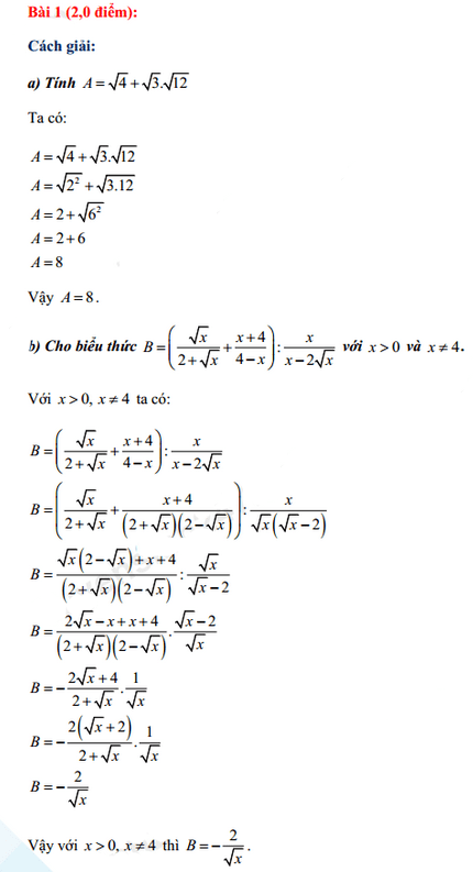 Đáp án đề thi vào lớp 10 năm 2021 môn Toán Tp Đà Nẵng