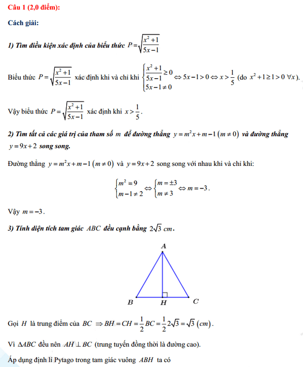 Đáp án đề thi vào lớp 10 năm 2021 môn Toán Nam Định
