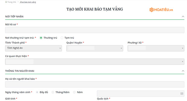 Cách đăng ký tạm vắng online