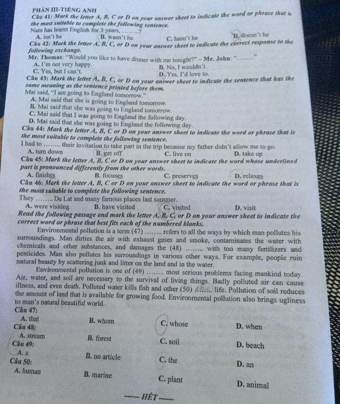 Đề thi tổng hợp vào lớp 10 Hưng Yên 2021