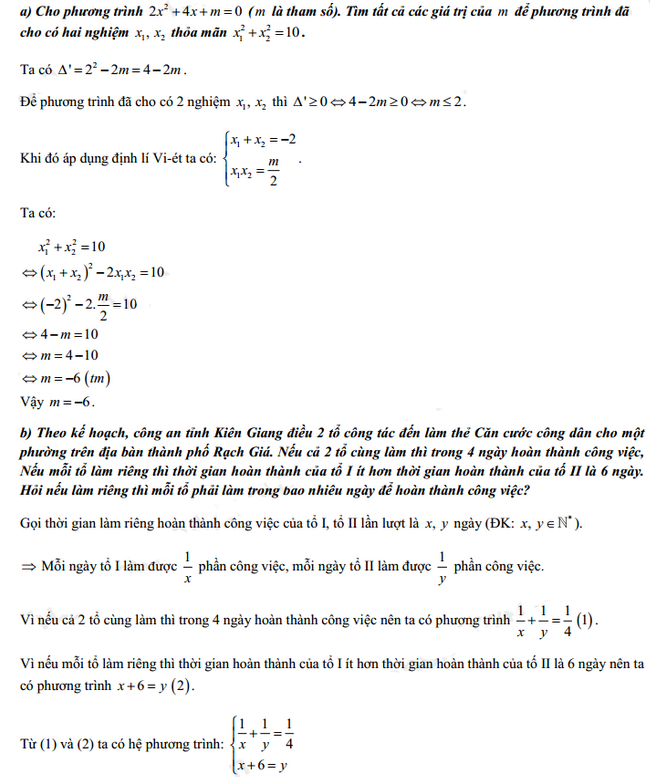 Đáp án đề thi vào lớp 10 Toán tỉnh Kiên Giang 2021