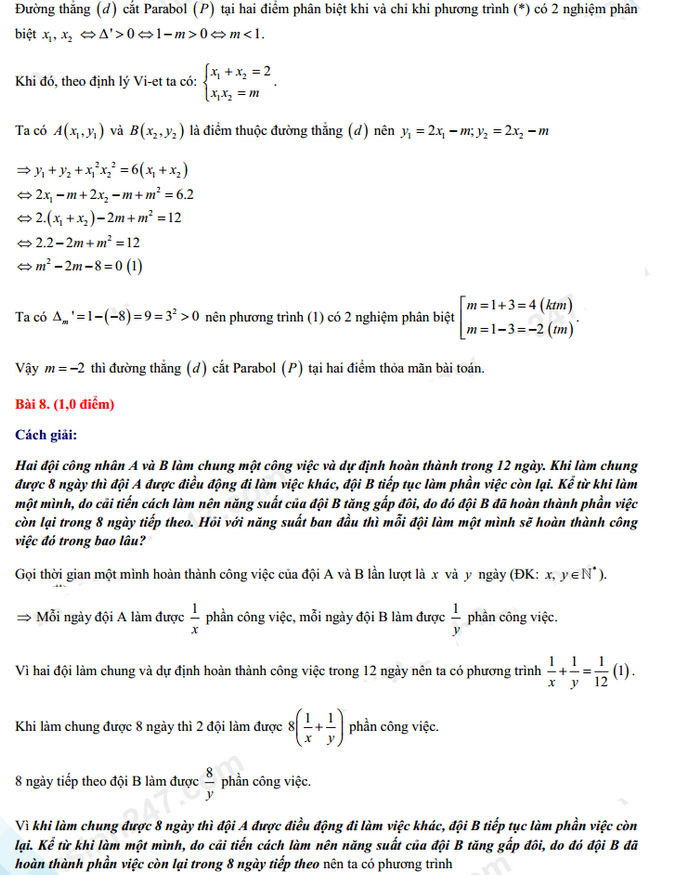 Đáp án đề thi vào lớp 10 năm 2021 môn Toán tỉnh Vĩnh Phúc