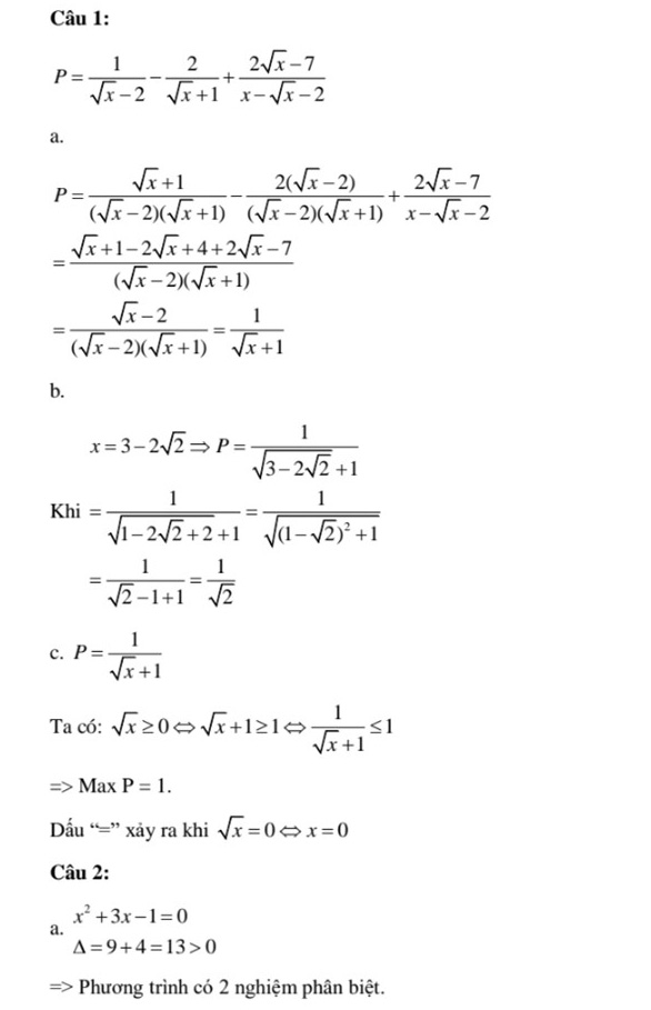 Đáp án đề thi vào lớp 10 Thái Bình 2021
