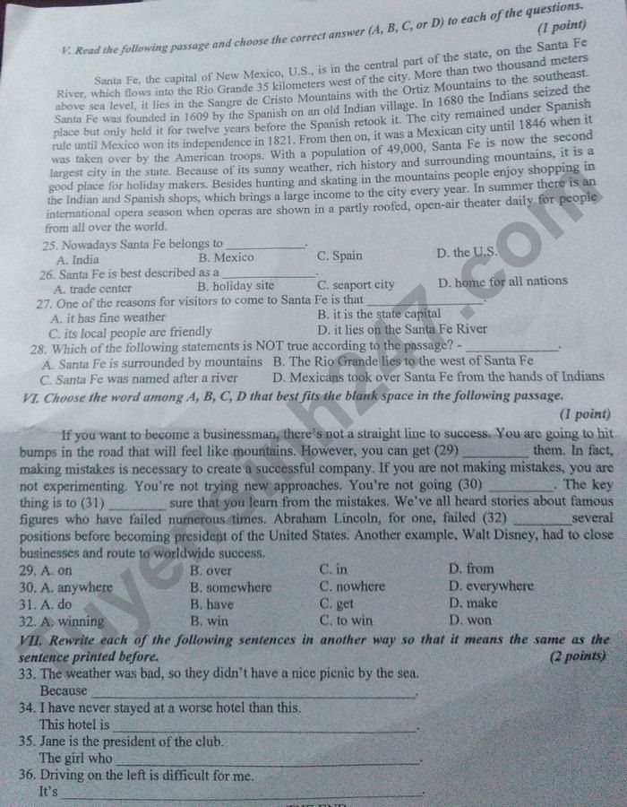 Đề thi vào 10 môn Anh Phú Yên 2021
