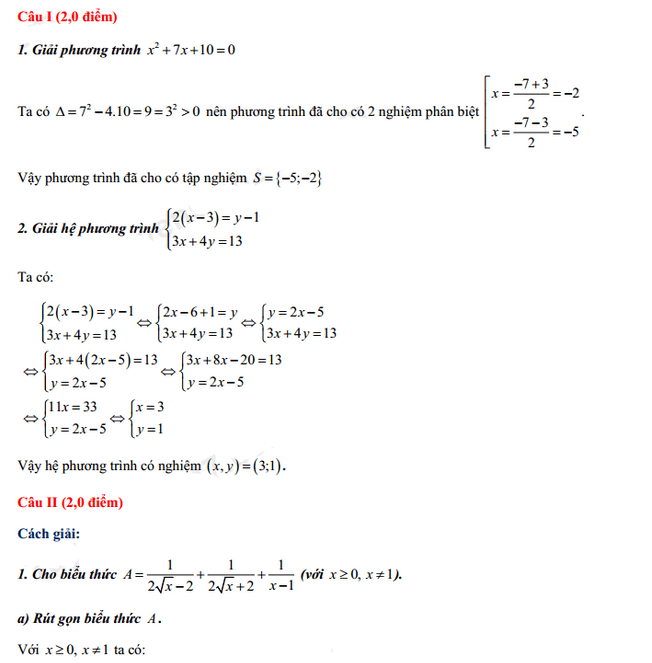 Đáp án đề thi vào lớp 10 năm 2021 môn Toán tỉnh Hà Nam