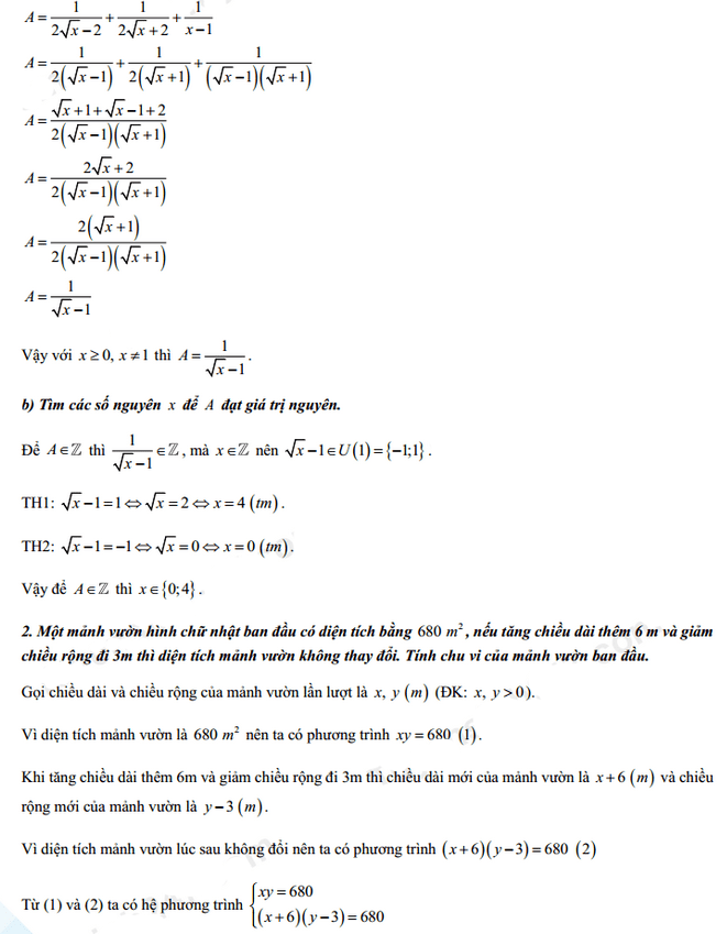 Đáp án đề thi vào lớp 10 năm 2021 môn Toán tỉnh Hà Nam