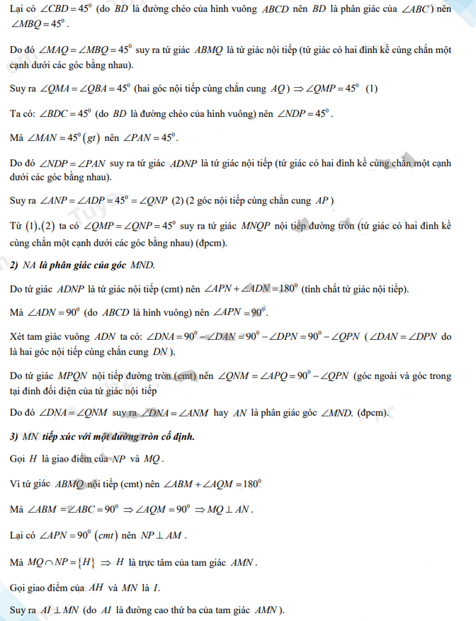 Đáp án đề thi vào lớp 10 năm 2021 môn Toán tỉnh Hòa Bình