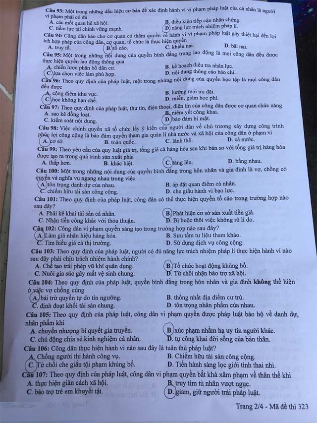 Đề thi môn GDCD THPT Quốc gia 2020