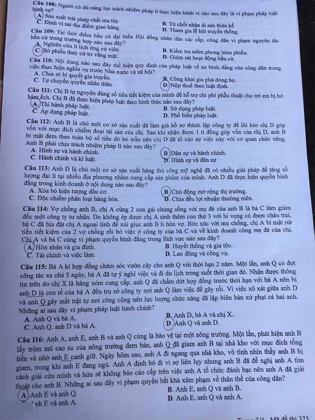 Đề thi môn GDCD THPT Quốc gia 2020