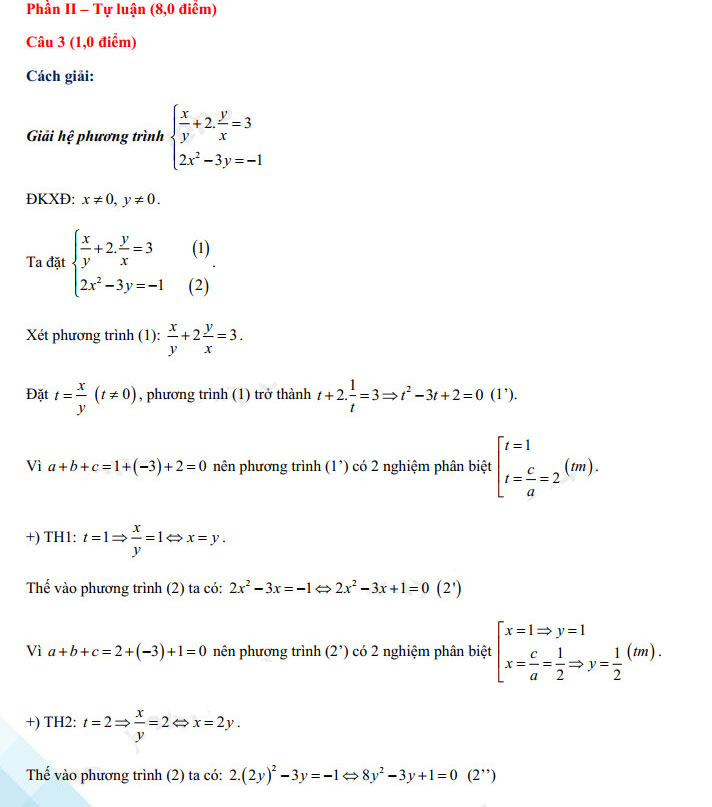 Đáp án đề thi vào lớp 10 môn Toán Nam Định 2021