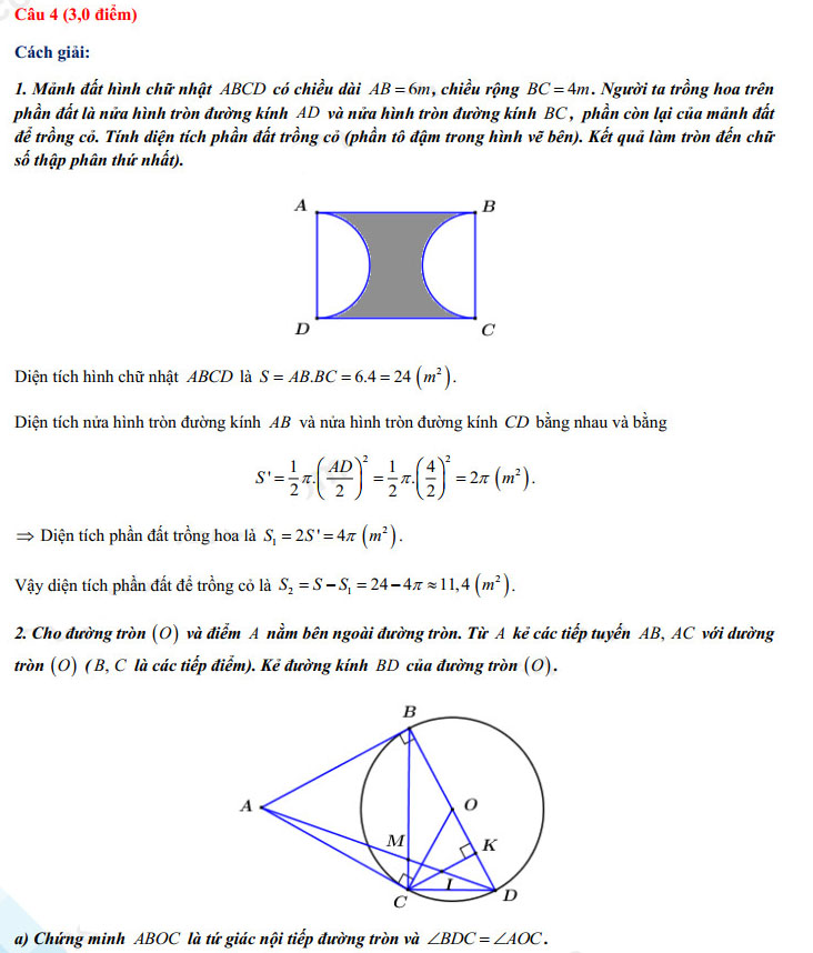 Đáp án đề thi vào lớp 10 môn Toán Nam Định 2021