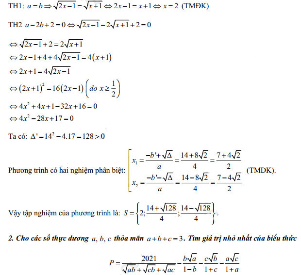 Đáp án đề thi vào lớp 10 môn Toán Nam Định 2021