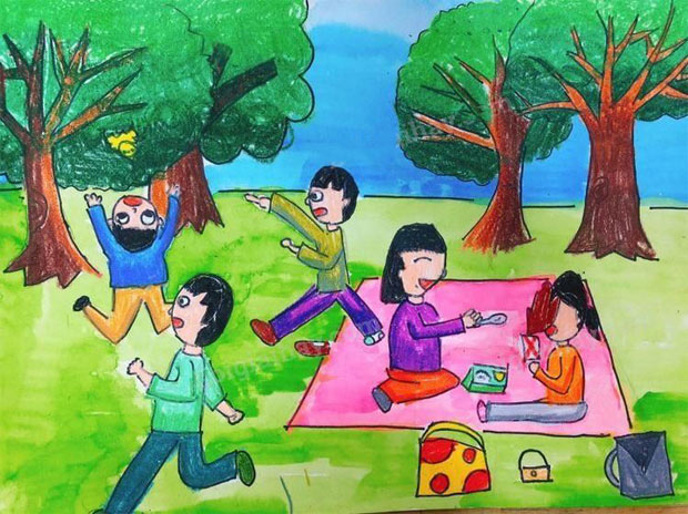 Vẽ tranh công viên xanh trường em 